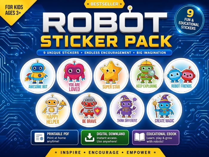 Robot Sticker Pack: Fun & Positive Robots for Kids and Classrooms