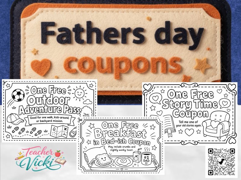 Father’s Day Coupon Book | Printable Dad Gift | Colouring Craft Activity