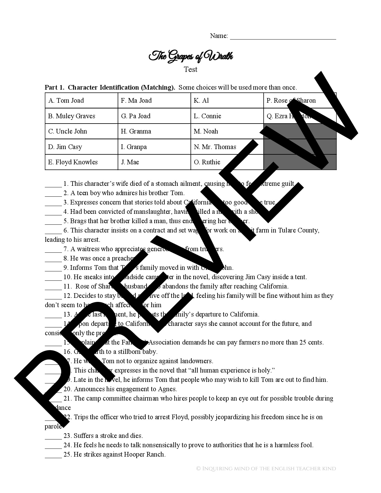 The Grapes of Wrath Test and Key Teaching Resources