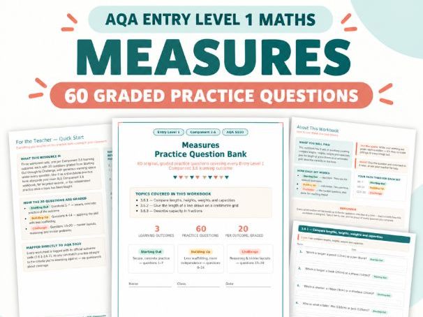 AQA Entry Level 1 Maths (5930) Practice Question Bank | Measures