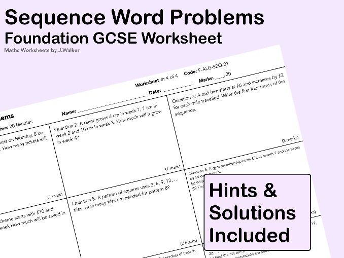 GCSE Maths Worksheet: Sequence Word Problems - Foundation Tier