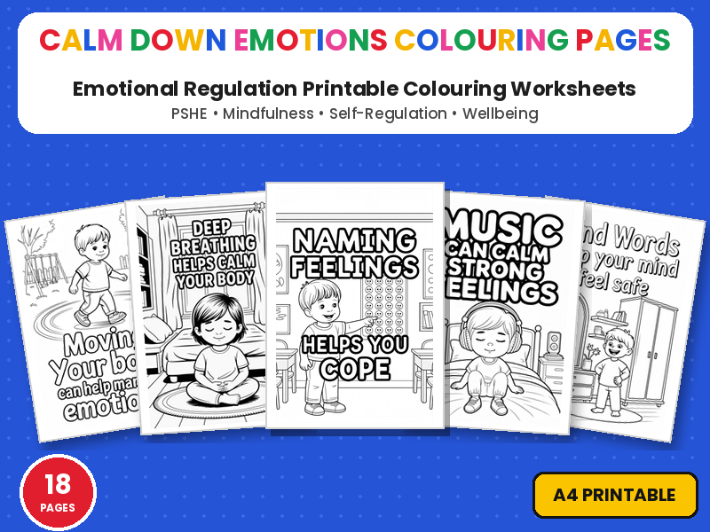 Calm Down Emotions Colouring Pages | Printable Colouring Page Worksheets | PSHE Self-Regulation