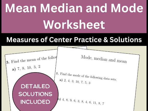 Mean Median and Mode Worksheet | Measures of Center Practice & Solutions