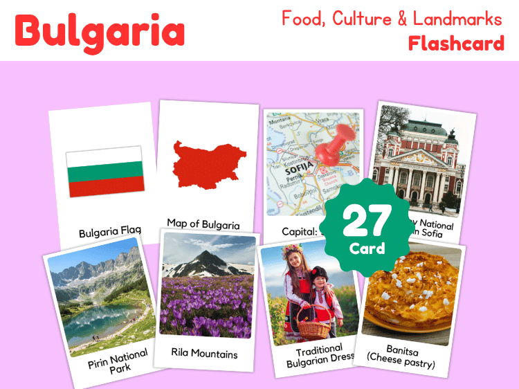 Bulgaria Geography Flashcards | 27 Printable Country Study Cards