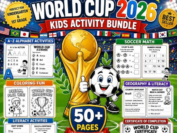 World Cup 2026 Activities Bundle | Soccer Alphabet A-Z, Math, Coloring, Geography & Literacy Workshe