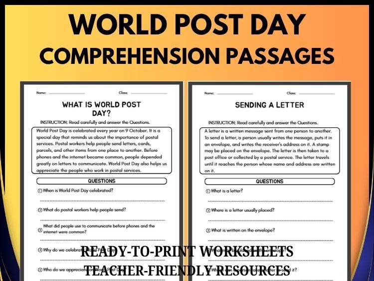 World Post Day Reading Comprehension Worksheets | 20 Passages & Questions