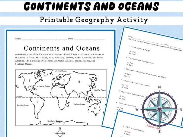 Continents and Oceans Worksheet | 7 Continents and 5 Oceans