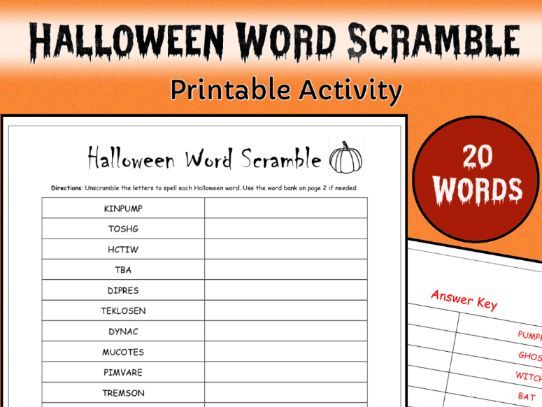 Halloween Vocabulary Words Printable Scramble Activity | 20 Words