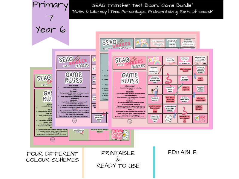 SEAG Transfer Test Board Game Bundle – Maths & Literacy Revision (KS2, P6/P7, 11+)