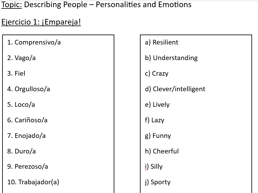 Describing People + Emotions GCSE Spanish