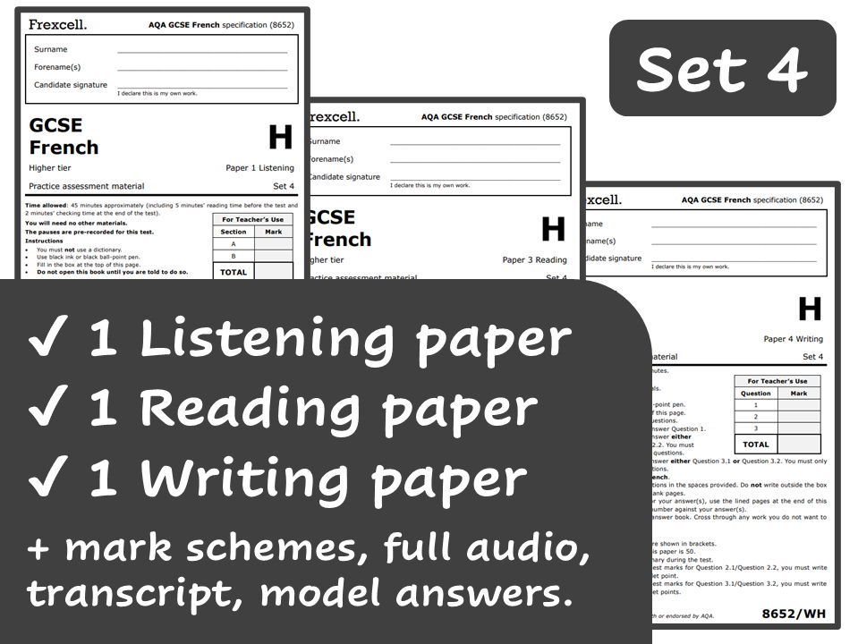 AQA GCSE French (2026) – Higher Practice Paper Bundle (Set 4)