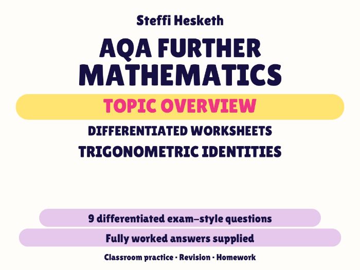 AQA Further Maths Trigonometric Identities | Topic Overview Differentiated Worksheet