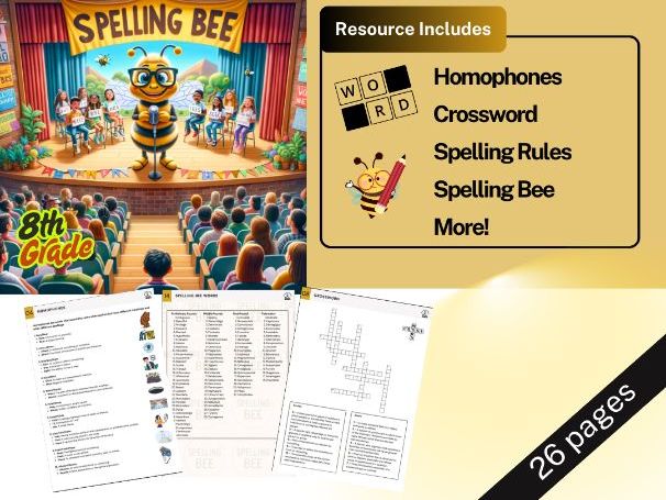 Spelling - Year 9 / Grade 8 - Spelling Bee, Homophones, Rules, More! No Prep!