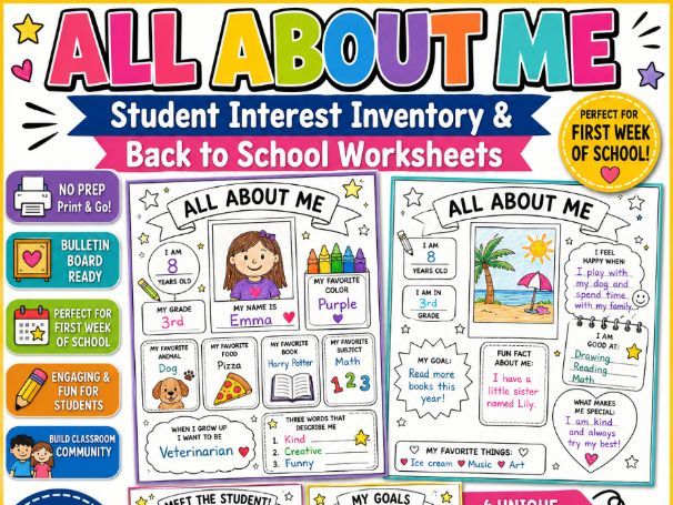 Back to School All About Me Worksheet | First Week of School Activity