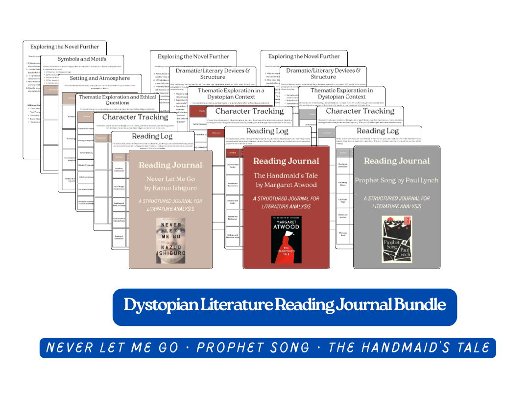 Dystopian Literature Reading Journal Bundle – Never Let Me Go, Prophet Song, The Handmaid’s Tale