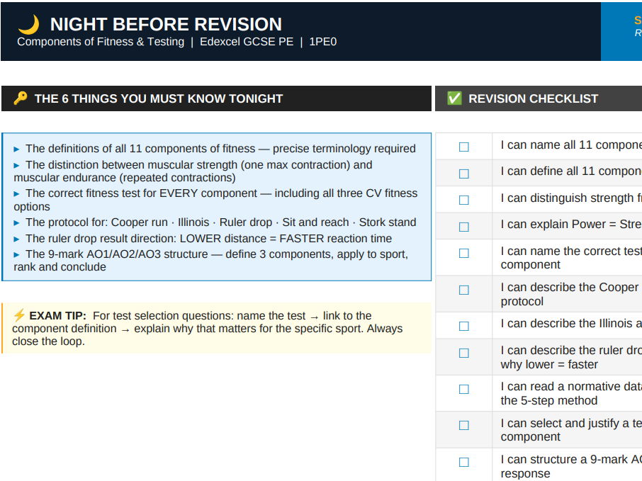 Components of Fitness & Fitness Testing | Edexcel GCSE PE | Night Before Revision