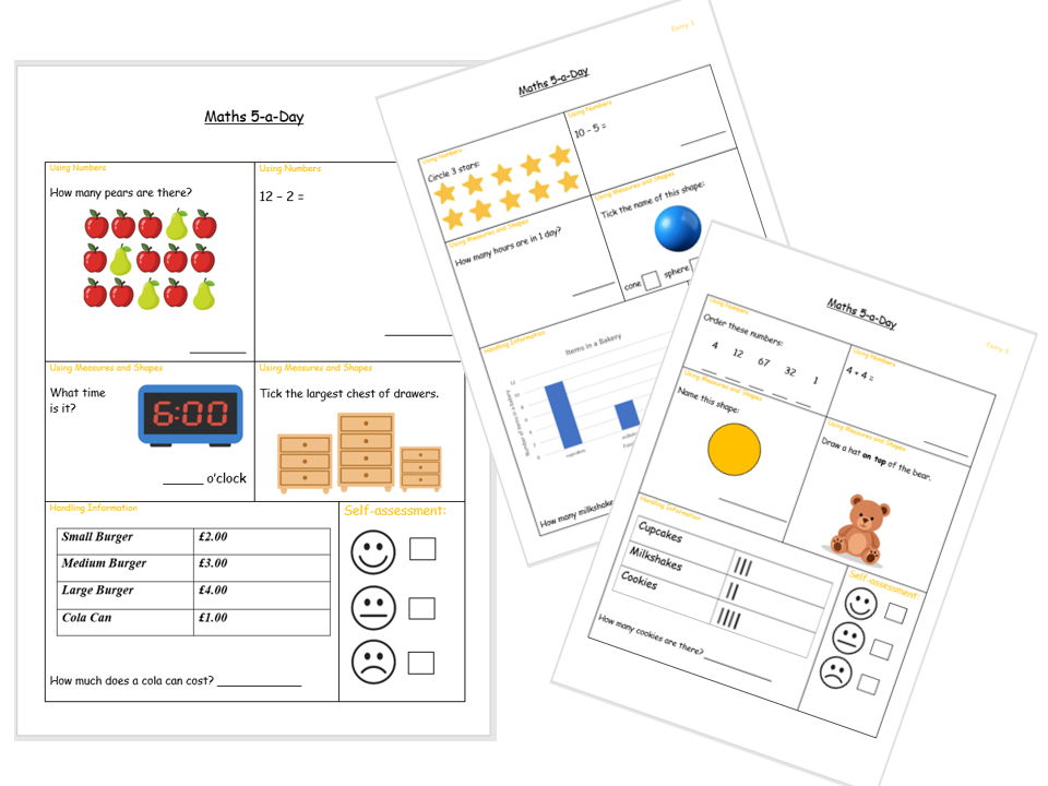 75 Daily Maths 5-a-Day Sheets: Entry 1 Functional Skills / KS1 / KS2