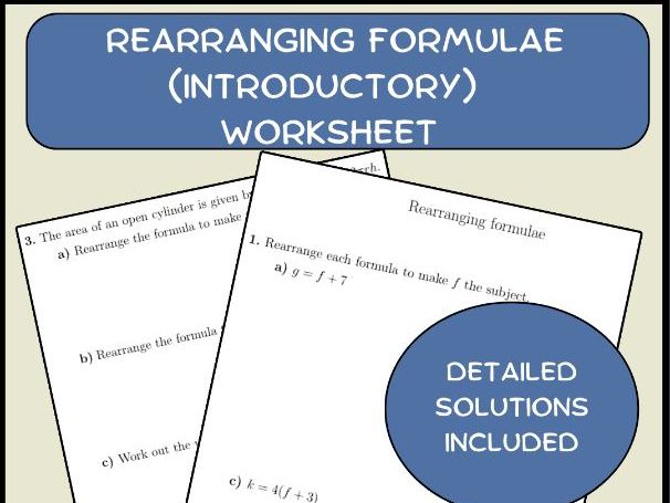 Rearranging formulae (introductory) worksheet (with solutions)