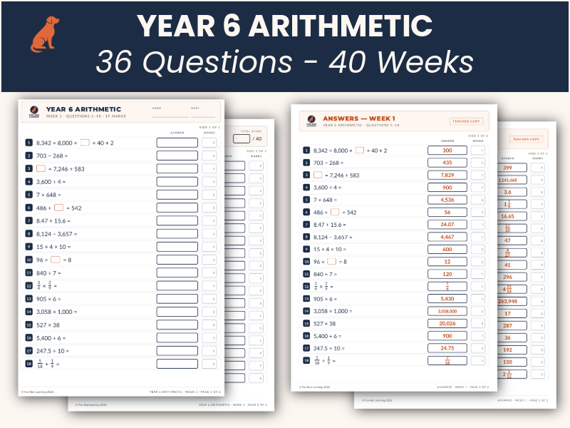 Year 6 Arithmetic | 40 Weekly SATs Practice Papers