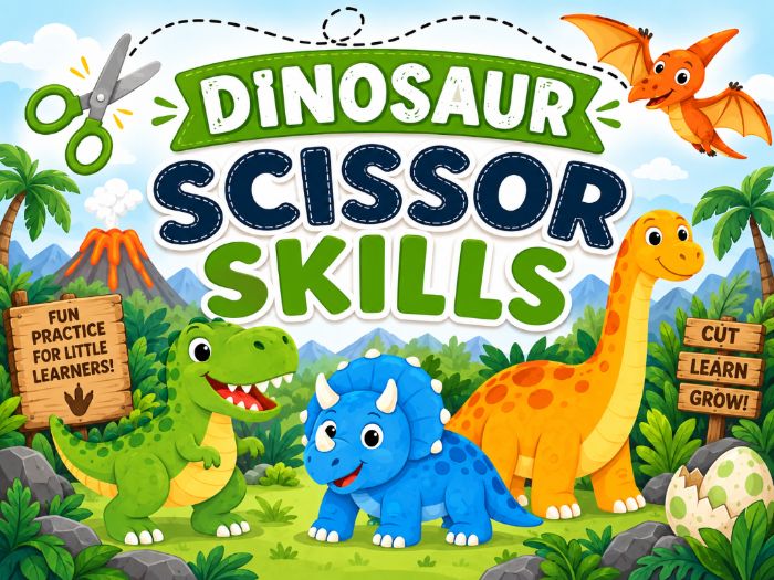 Dinosaur Scissor Skills Worksheets | Cutting Practice & Fine Motor Activities | Preschool–Grade 1