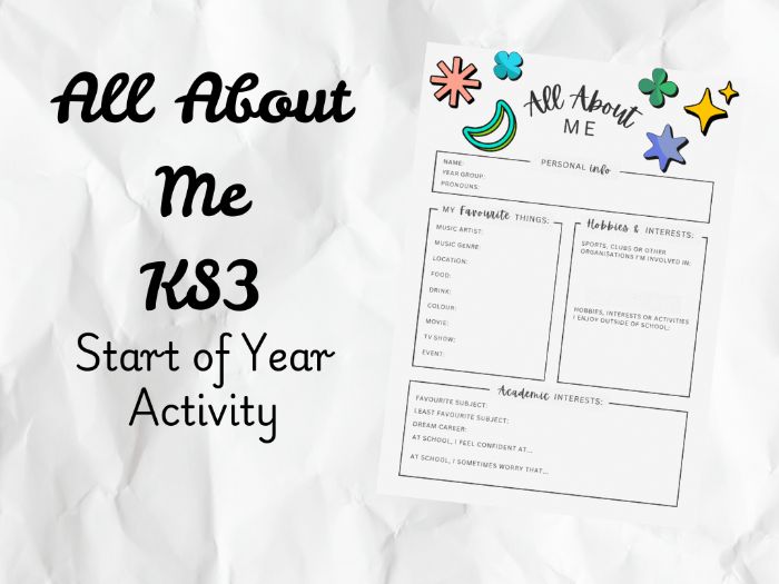 All About Me KS3 Worksheet