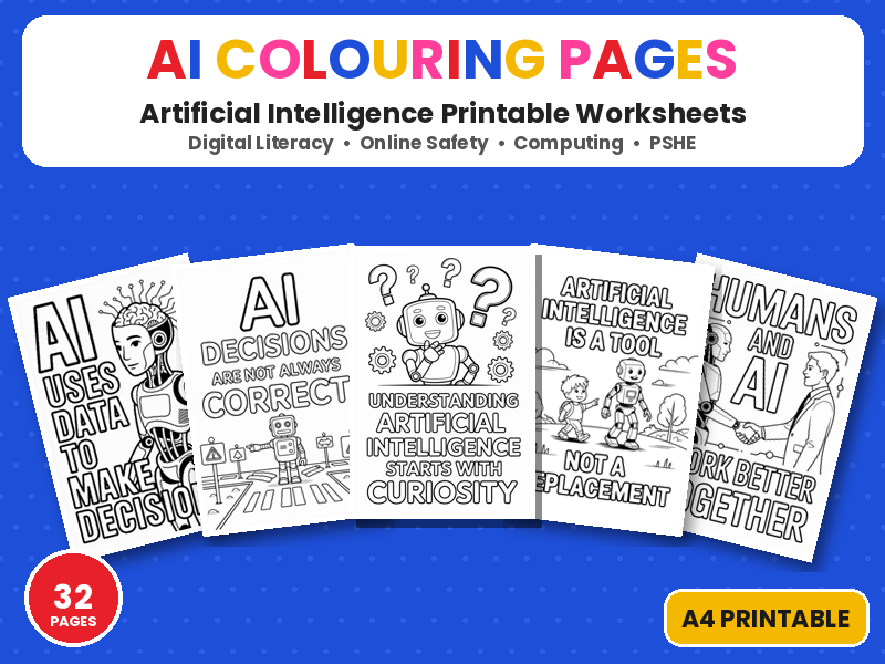 AI Colouring Pages | Artificial Intelligence Colouring Worksheets | Digital Literacy & Online Safety