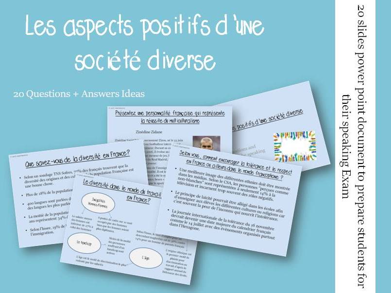 Les aspects positifs d'une société  diverse - Questions/Answers speaking exam (French A2 diversity)