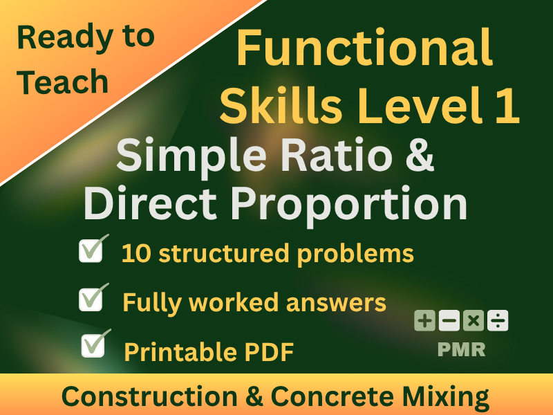 Functional Skills Topic Ratio & Proportion L1 Worksheet
