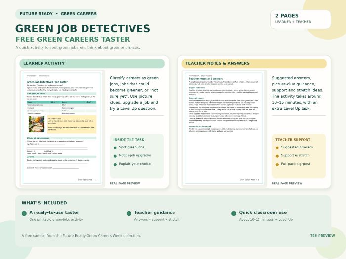 Title: FREE Green Careers Week Activity | Green Job Detectives | KS3 & KS4 | Teacher Answers