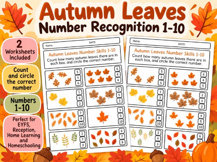 Autumn Leaves Number Recognition 1–10