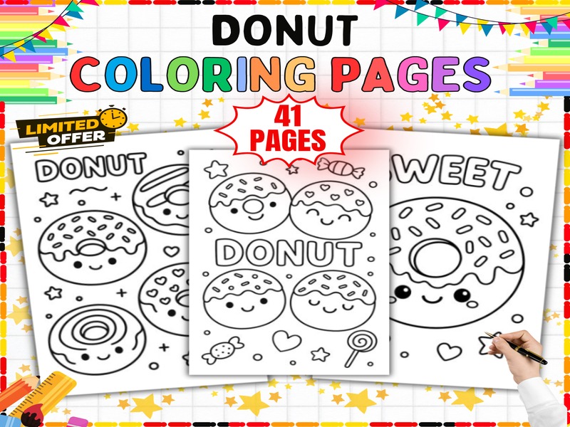 Sweet Treats Coloring Pages | 41 Donut Sheets | Food Theme Art for Kids