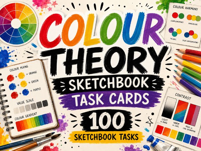 100 Colour Theory Sketchbook Task Cards | KS3 KS4 Art & Design | GCSE AO2 Colour Theory Activities