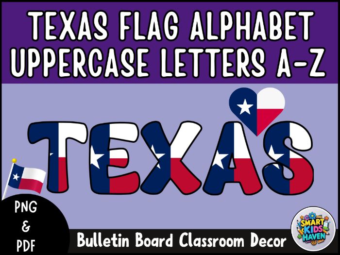 Texas Flag Alphabet Uppercase Letters A-Z Bulletin Board Classroom Decor