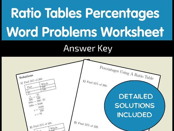 Ratio Tables Percentages Word Problems Worksheet Answer Key