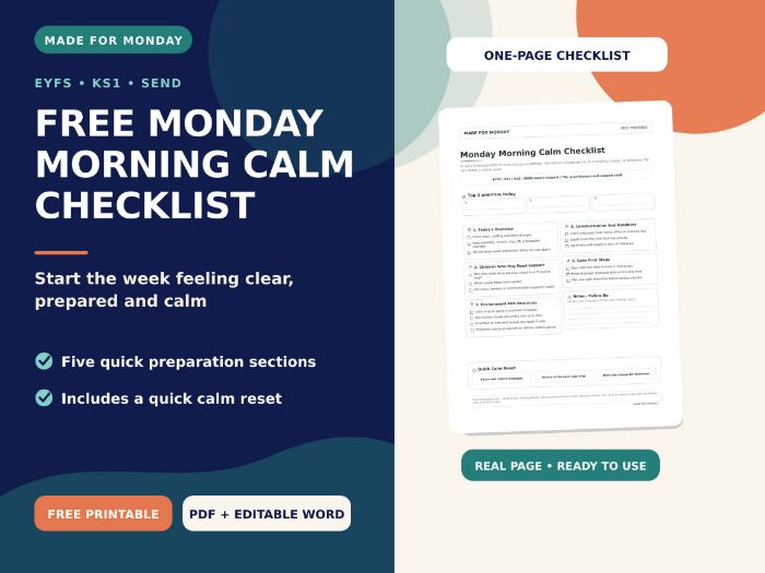 FREE Monday Morning Calm Checklist | EYFS, KS1 & SEND