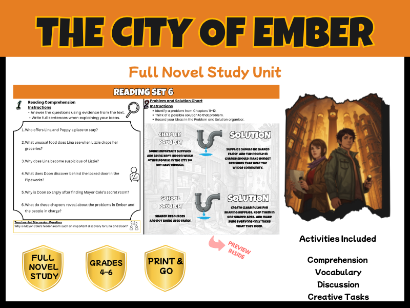 The City of Ember Full Novel Study & Reading Comprehension Bundle | KS2 KS3 Years 5-9
