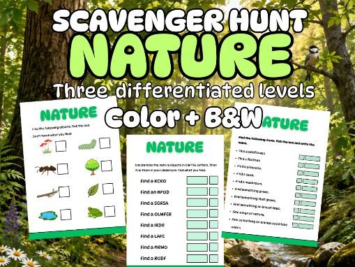 Nature Scavenger Hunt | 3 Levels | ESL EFL Vocabulary Activity | Print & Go