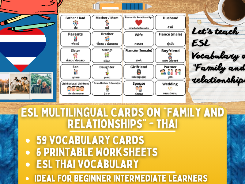 ESL Multilingual Vocabulary Flashcards - Family and Relationships - Thai