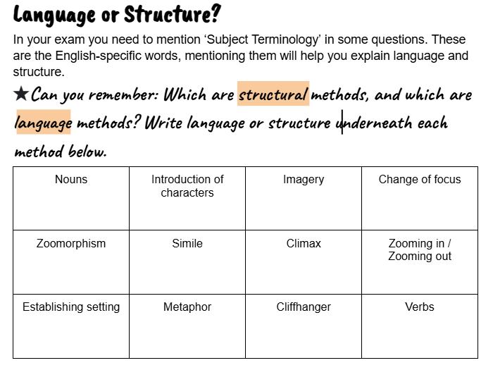 Zombies - A guide to language and structure - Pearson Edexcel 2.0