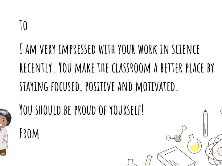 Science star pupil postcards