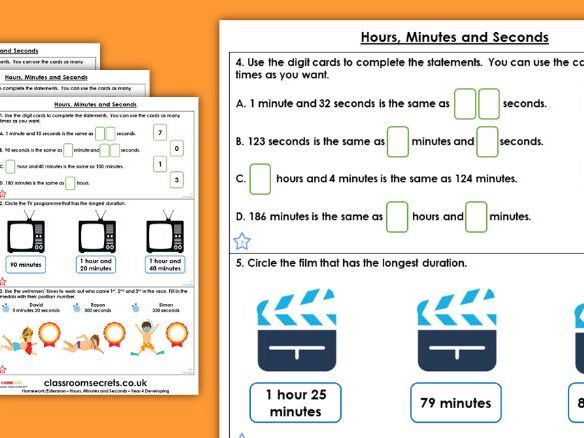 FREE Year 4 Hours Minutes And Seconds Summer Block 3 Maths Homework 