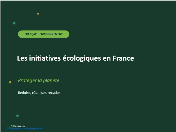 FRENCH: Les initiatives écologiques en France (Cultural lesson)
