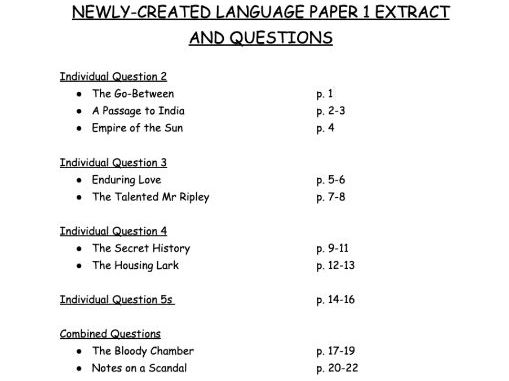 Lang. Paper 1 AQA - created questions post 2025 changes.