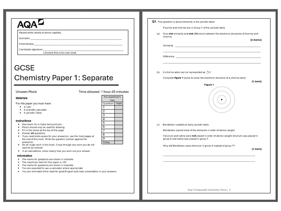AQA Paper 1 Chemsitry H Unseen Paper