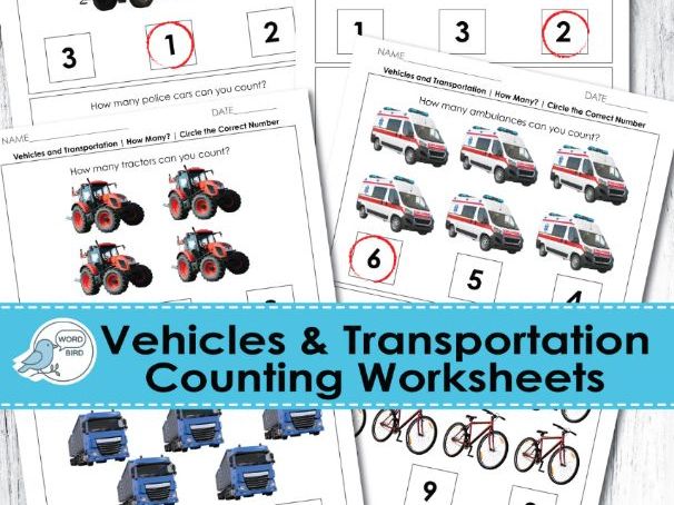 Vehicles and Transportation Counting Worksheets Real Photos Preschool and Special Education