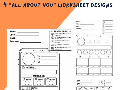 All about me - Instagram Sportify bulletin board design and worksheets