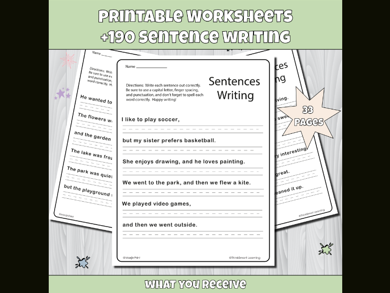 Printable Sentences Writing Practice Activity