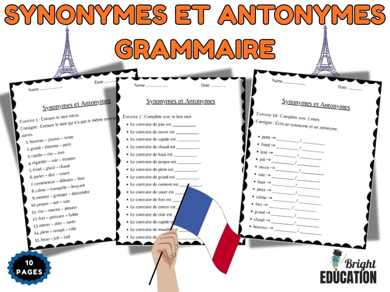 Synonymes et Antonymes- Synonyms and Antonyms Grammar in French
