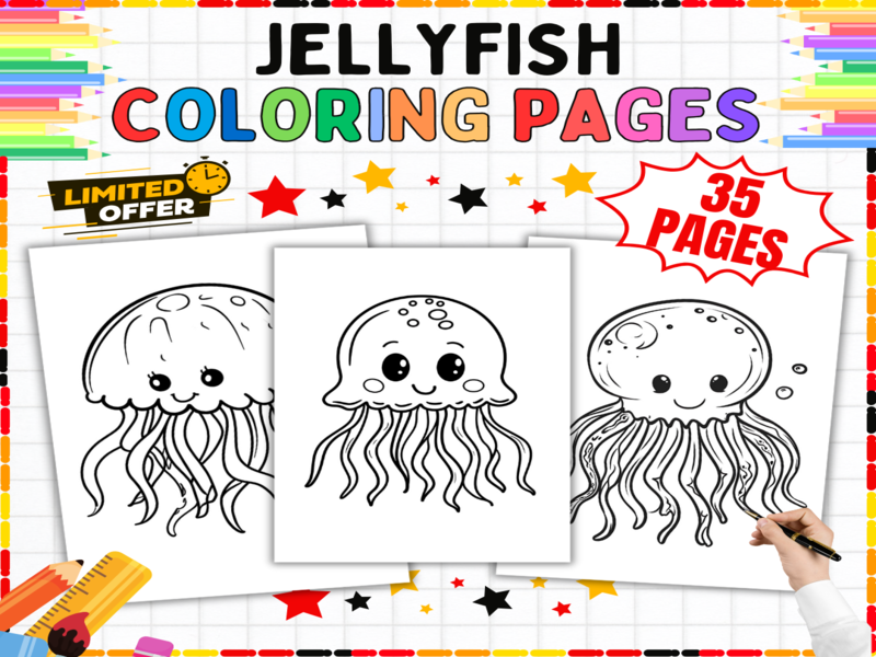 Jellyfish Colouring Pages | 35 Cute Ocean Animals Printable Worksheets for Kids Creative Sea Life Ar