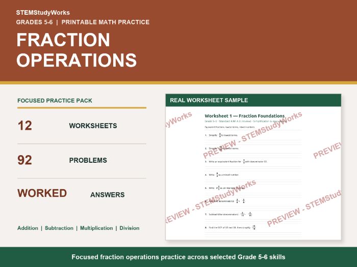 Grade 5-6 Fraction Operations Worksheets